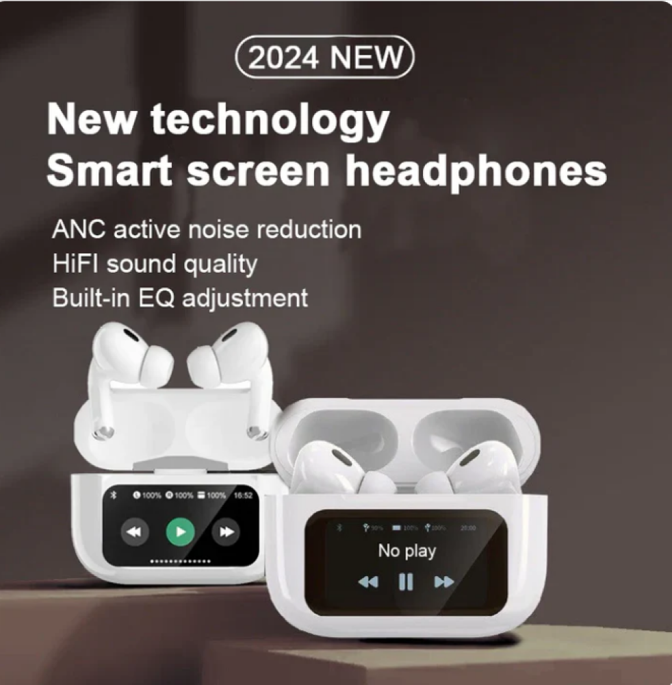 Airpods Pro 2 Screen TWS with ANC + ENC Bluetooth (White, True Wireless)