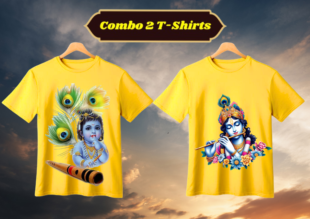 Yellow-Gopal krishna kids Tshirt & Flute krishna yellow kids tshirt combo